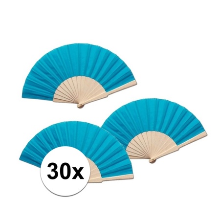 30x Summer hand fan turquoise