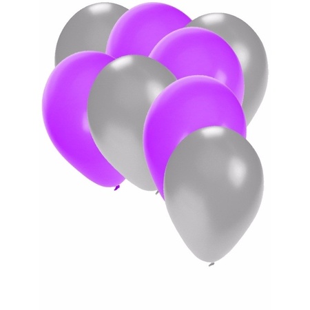 30x ballonnen 27 cm - zilver / paarseversiering 