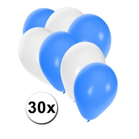 30x Ballonnen blauw en wit