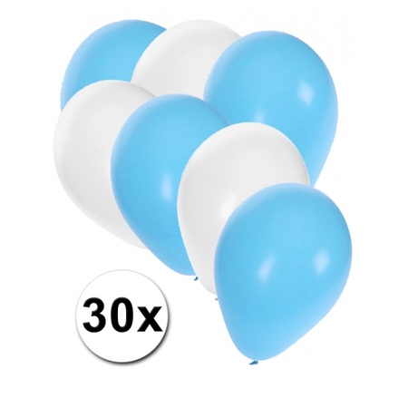 30x ballonnen lichtblauw en wit