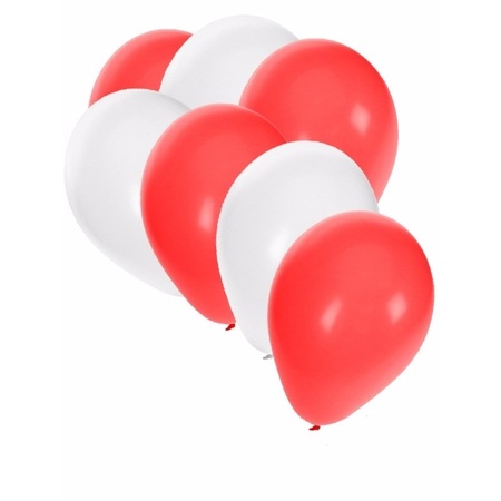 30x Ballonnen wit en rood
