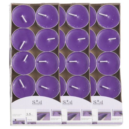 30x Geurtheelichtjes lavendel/paars 3,5 branduren