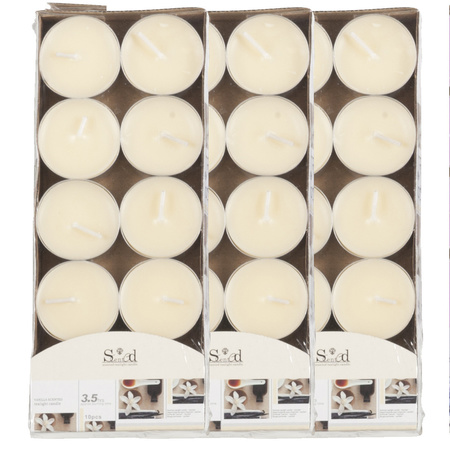30x Scented tealights candles vanilla/cream white 3.5 hours