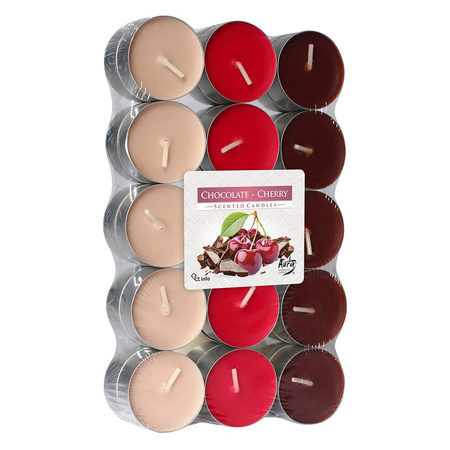 30x pieces Tea lights chocolate cherry scented candles 4 burning hours 