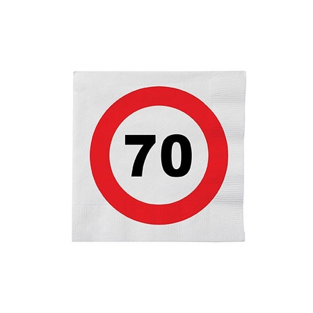 32x 70 jaar leeftijd themafeest servetten verkeersbord 33 cm ron