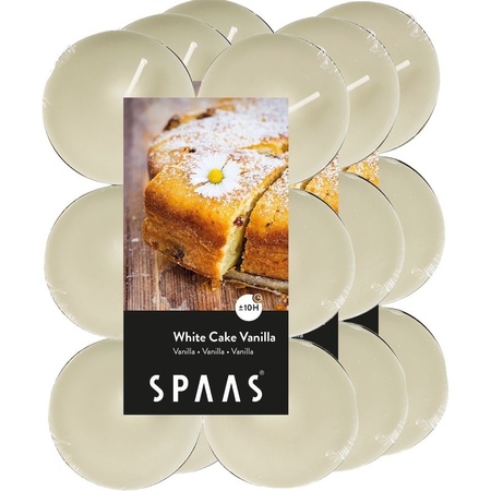 36x Maxi geurtheelichtjes White Cake Vanilla/wit 10 branduren