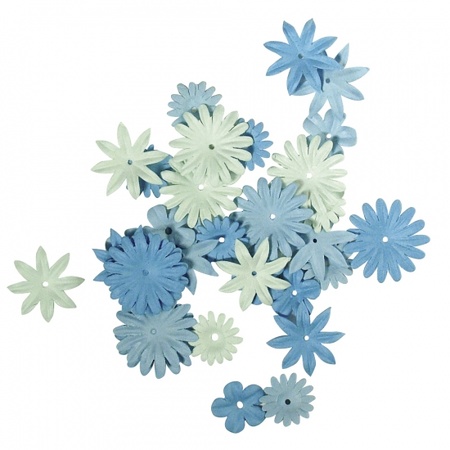 36x stuks Papieren knutsel bloemen blauw 