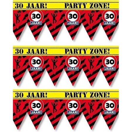 3x 30 years party tape/marker ribbons warning 12 m decoration