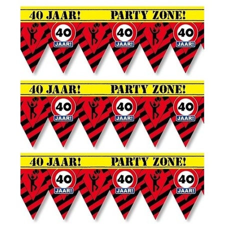 3x 40 years party tape/marker ribbons warning 12 m decoration