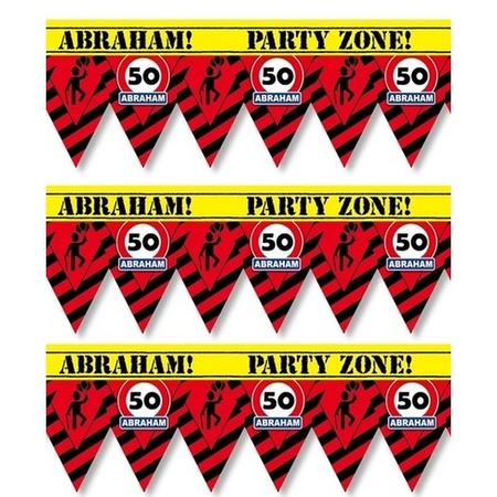 3x 50 Abraham party tape/marker ribbons warning 12 m decoration