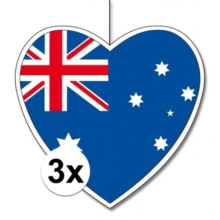 3x Australie hangdecoratie harten 14 cm