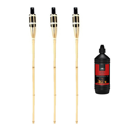 3x Bamboe tuinfakkel 90 cm inclusief heldere lampolie/fakkelolie 1 liter