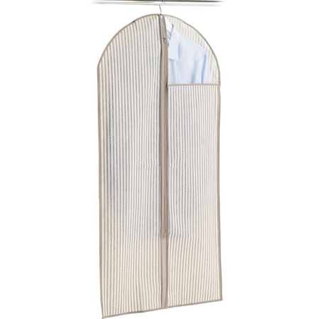 3x Beige striped clothingcovers 60 x 120 cm with window