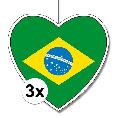 3x Brasil hang decoration heart 28 cm