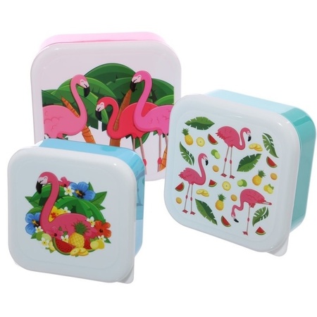 3x Broodtrommel/lunchbox tropische flamingo print