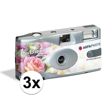 3x Bruiloft wegwerp cameras met flitser voor 27 kleuren fotos