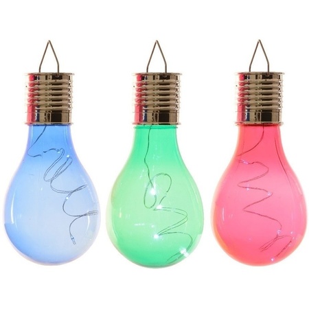 3x Outdoor LED blue/green/red pear bulbs solar light 14 cm