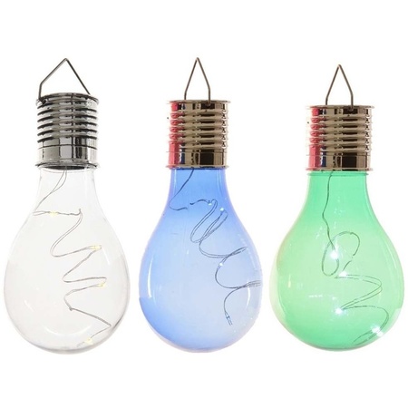 3x Outdoor LED white/blue/green pear bulbs solar light 14 cm