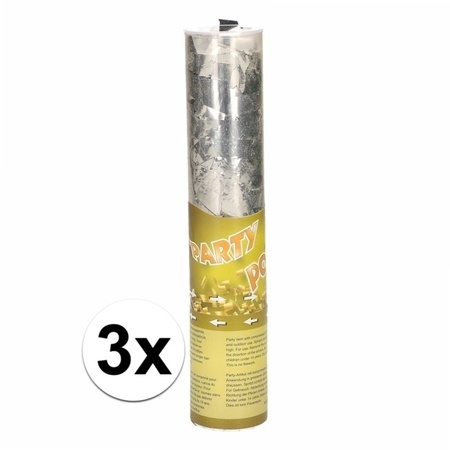 3x Confetti kanon metallic zilver 20 cm