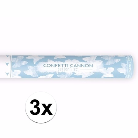 3x Confetti kanon witte vlinders 40 cm