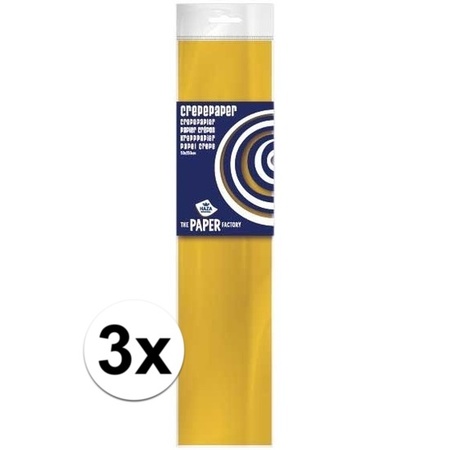 3x Crepe paper flat mustard yellow 250 x 50 cm