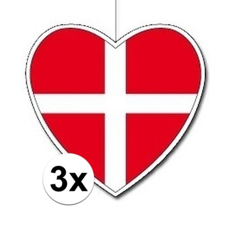 3x Denemarken hangdecoratie harten 14 cm