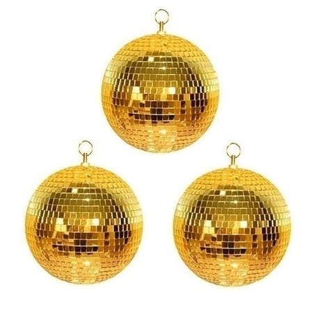3x Disco spiegel ballen goud 30 cm