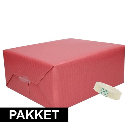 3x Dark red kraft wrapping paper with tape pakket 14