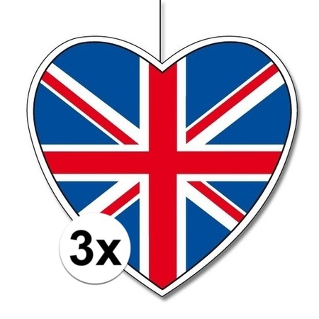 3x Engeland hangdecoratie harten 28 cm