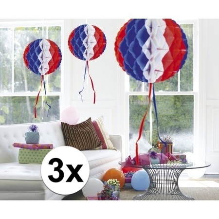 3x feestversiering decoratie bollen in Amerikaanse kleuren 30 cm