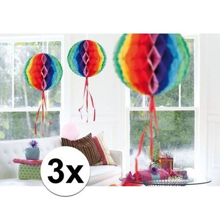 3x feestversiering decoratie bollen in regenboog kleuren 30 cm