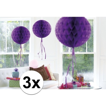 3x feestversiering decoratie bollen paars 30 cm