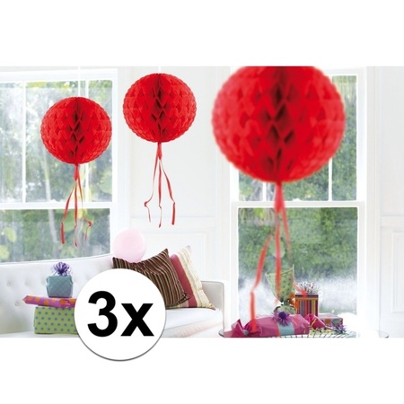 3x feestversiering decoratie bollen rood 30 cm