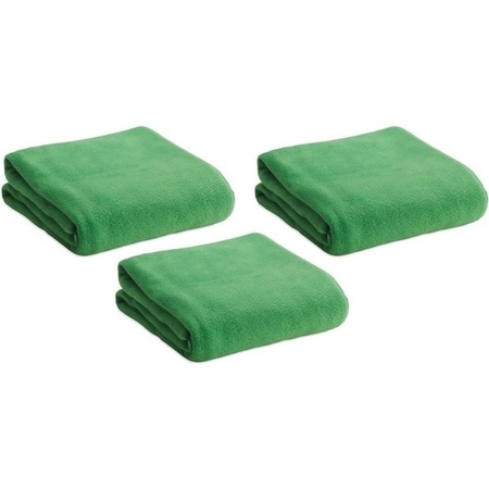 3x Fleece dekens/plaids groen 120 x 150 cm