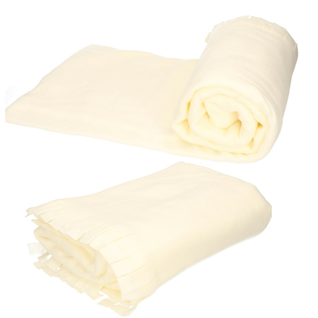 3x Fleece dekens/plaids met franjes creme wit 130 x 170 cm