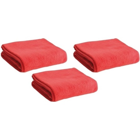 3x Fleece dekens/plaids rood 120 x 150 cm