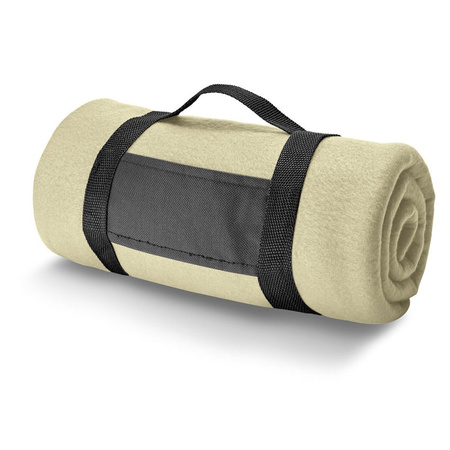 3x Fleece dekens/plaids zandkleurig met afneembaar handvat 150 x 120 cm