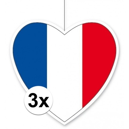 3x France hang decoration heart 14 cm