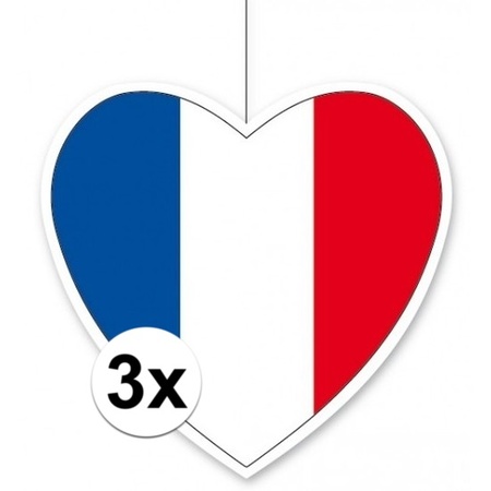 3x France hang decoration heart 28 cm