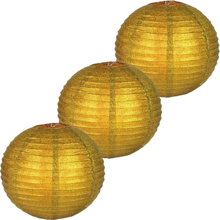 3x Gouden lampionnen met glitters 25 cm