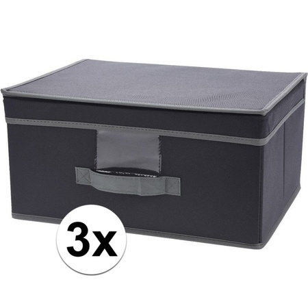 3x Gray storage box / storage box with lid 39 cm