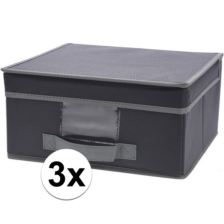 3x Gray storage box / storage box with lid 44 cm