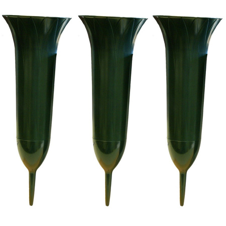 3x Green plastic grave vases 37 cm