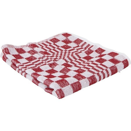 3x Handdoek voor in de keuken rood met blokmotief 50 x 50 cm