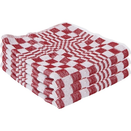 3x Red kitchen towel with block motif 50 x 50 cm