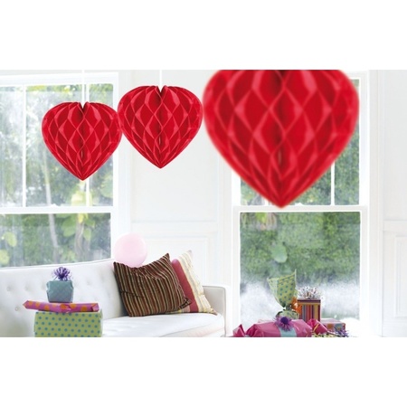3x Hang decoration heart red 30 cm