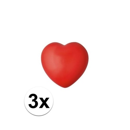3x hartje stressbal rood 7 cm