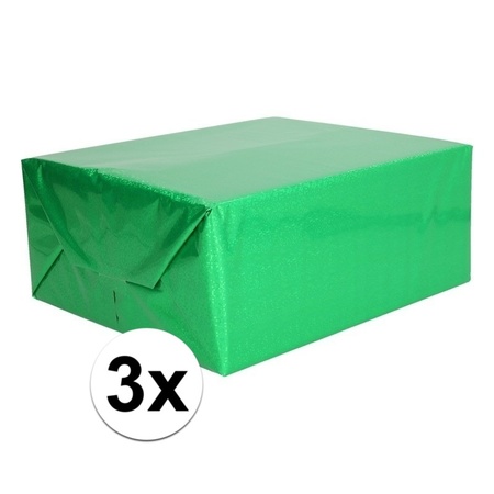 3x Holografische groen metallic folie / inpakpapier 70 x 150 cm