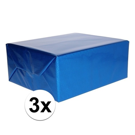 3x holografische metallic blauw folie / inpakpapier  70 x 150 cm
