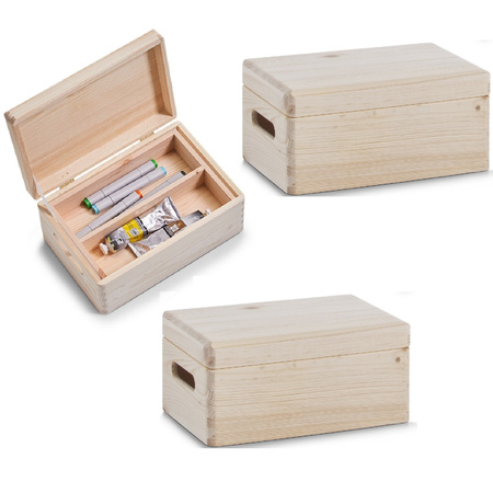 3x Wooden box with lid with insert tray and compartments 30 x 20 cm